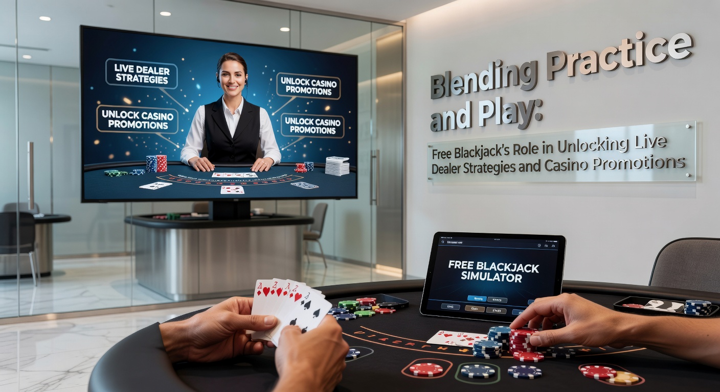 Ein dynamisches Bild von einem Smartphone, auf dem ein Gratis-Blackjack-Spiel läuft, neben einem Live-Dealer-Stream mit Karten und Chips, das die nahtlose Verbindung zwischen Übung und echtem Spiel symbolisiert