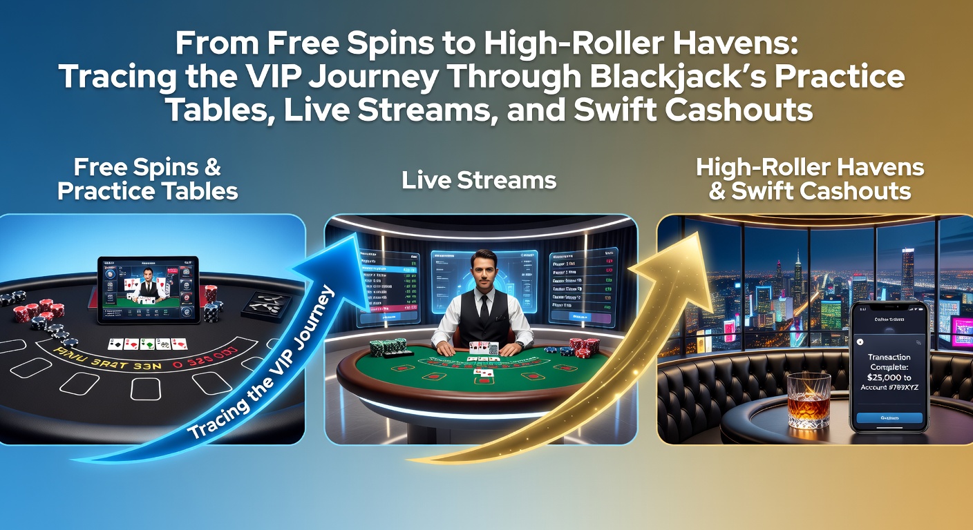 Ein Spieler navigiert von kostenlosen Spins an Übungstischen zu exklusiven VIP-Tischen mit Live-Dealern und High-Stakes-Action