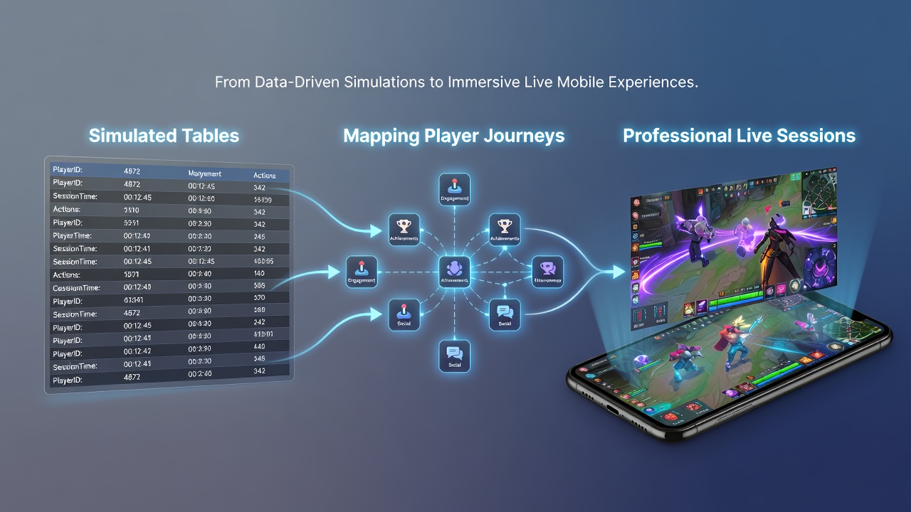Visualisierung von Spielerpfaden zwischen simulierten und Live-Tischen in mobilen Ökosystemen